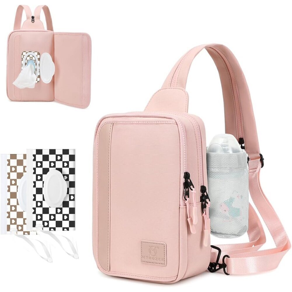 Multi-Functional Pink Sling Bag for Travel & Baby Needs - Waterproof Nylon